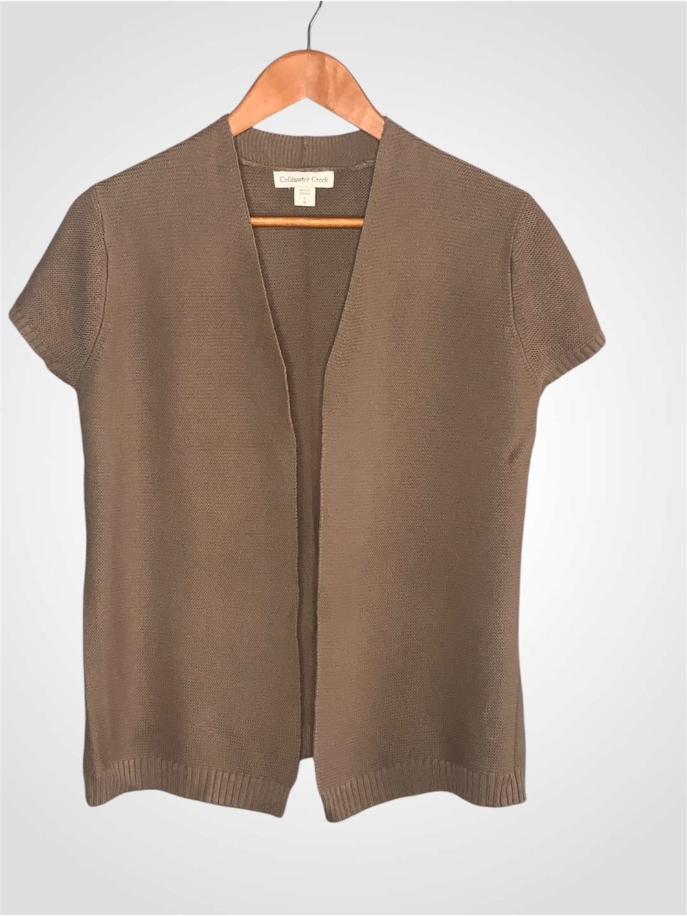 Coldwater Creek Short-Sleeve Open Front Cardigan in Brown - Small
